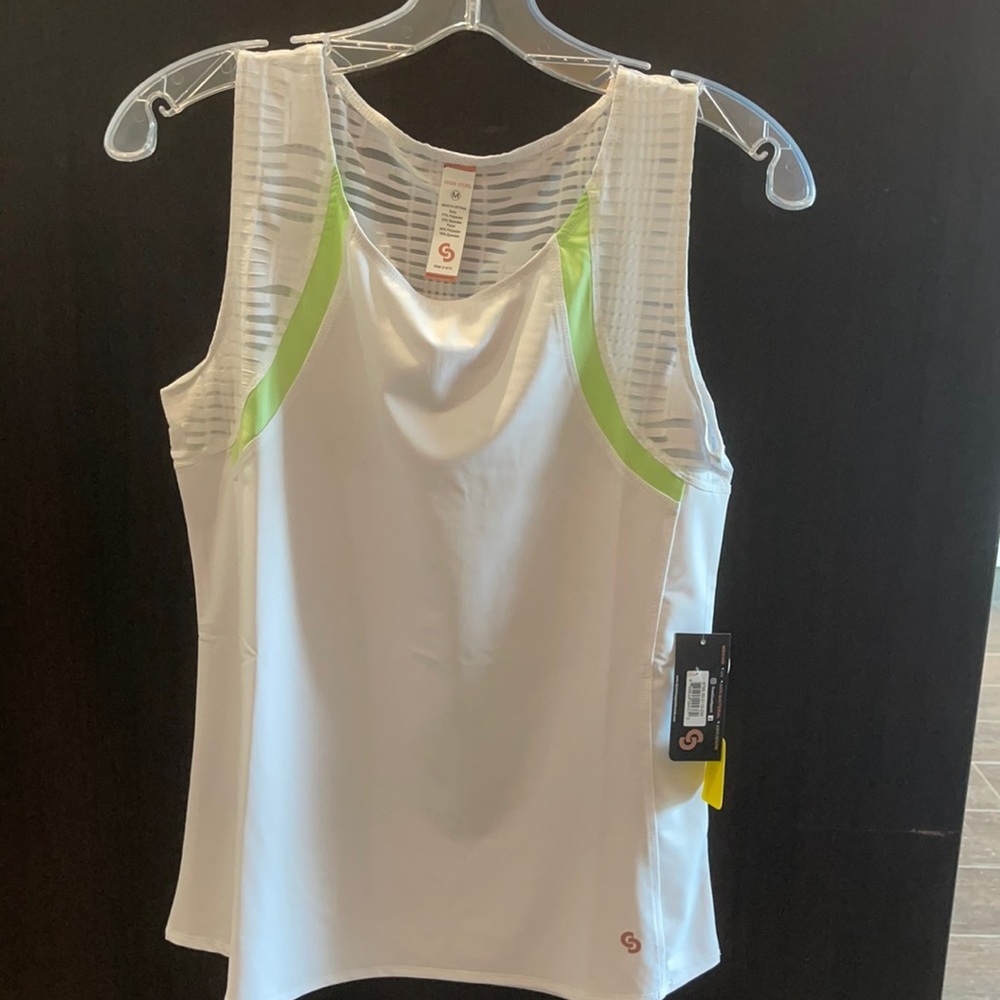 Cross court white and lime green tennis tank